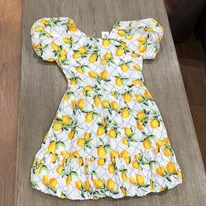 Janie and Jack Lemon Print Puff Sleeve Dress